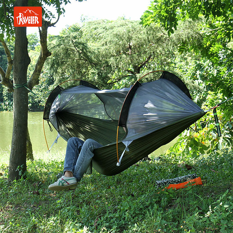 Outdoor Backpacking Parachute Swing Mosquito net Portable Hammock with Waterproof Cover