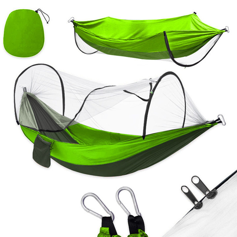 Camping Hammock with Mosquito Net Pop-up Parachute Lightweight Hanging Hammocks Tree Straps Swing Hammock