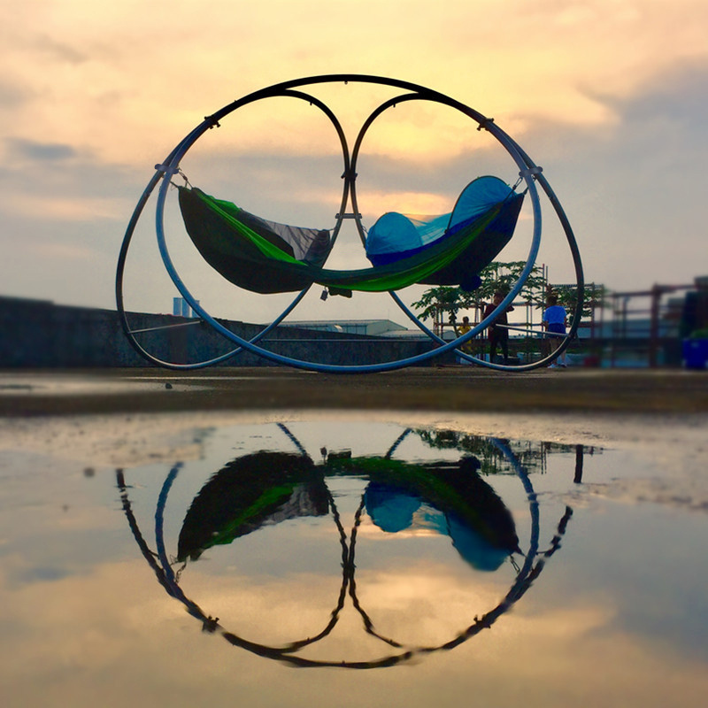 customize heavy circle swing hammock stand with steel stand with 3 rings for beach