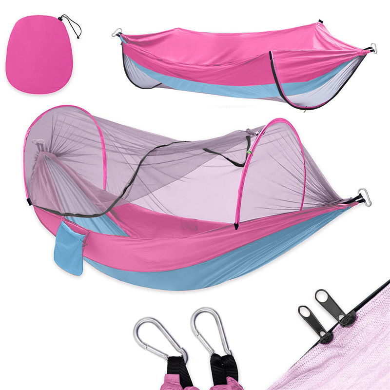 Camping Hammock with Mosquito Net Pop-up Parachute Lightweight Hanging Hammocks Tree Straps Swing Hammock