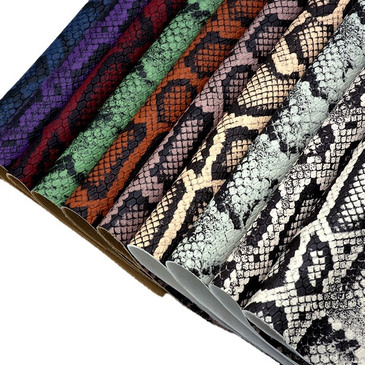 Leather importers wholesale 1.2mm PU designer sheets faux embossed snake skin print leather for handbag