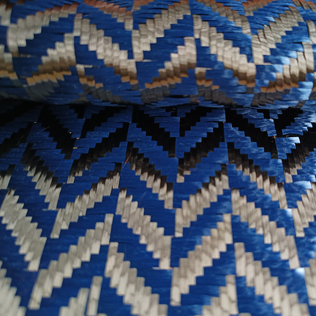 240gsm 3k Blue Jacquard Wicker Pattern Kevlar Fabric Price 1000mm Width Kevlar/Carbon Hybrid Fabric