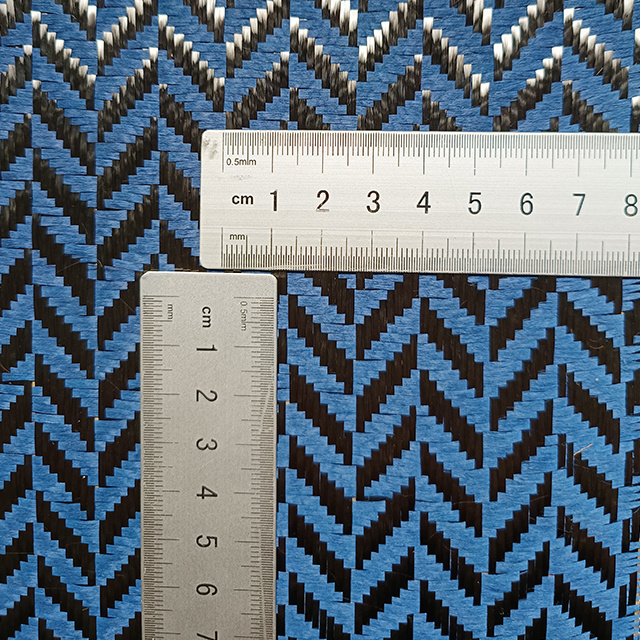 240gsm 3k Blue Jacquard Wicker Pattern Kevlar Fabric Price 1000mm Width Kevlar/Carbon Hybrid Fabric