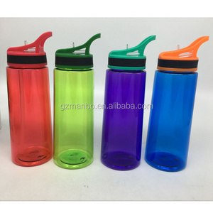 BPA Free Tritan Bite Valve Water Bottle With Straw And Handle Wide Mouth 100% Leak Proof Camping Plastic Water Bottle 24oz 700ml