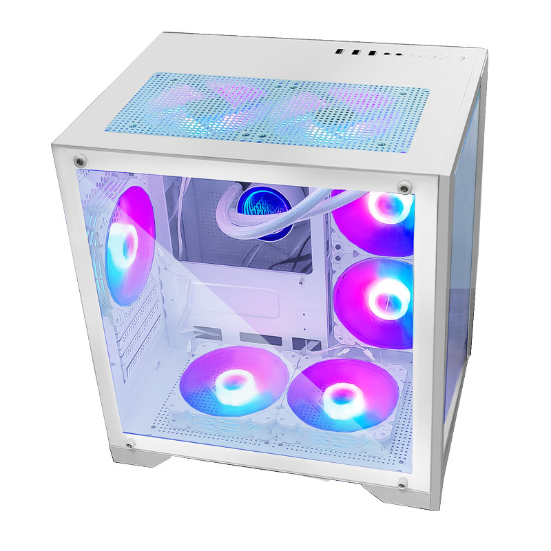 MANMU Custom Atx Computer Case Glass Panel Atx Towers & Cases White Aluminium Desktop Pc Gaming Computer Case Game Casin Casing