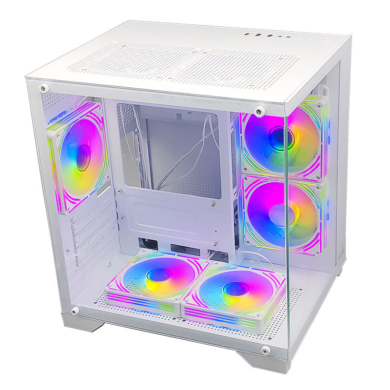 MANMU Computer Case Pc Itx Case Tempered Glass For Horizontal Computer Gaming Case Pc Cabinet