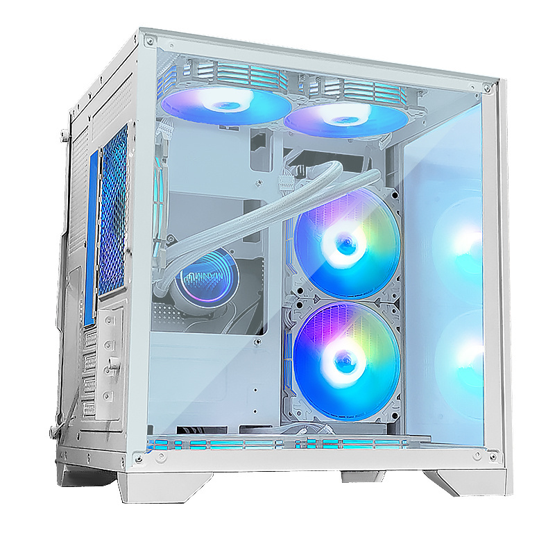 MANMU Custom Atx Computer Case Glass Panel Atx Towers & Cases White Aluminium Desktop Pc Gaming Computer Case Game Casin Casing