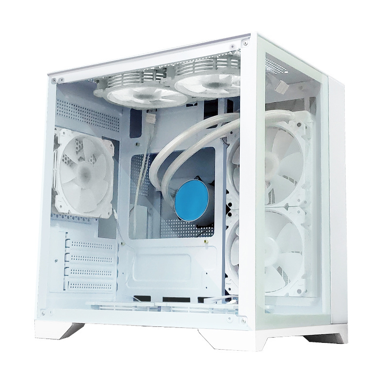 MANMU Custom Atx Computer Case Glass Panel Atx Towers & Cases White Aluminium Desktop Pc Gaming Computer Case Game Casin Casing