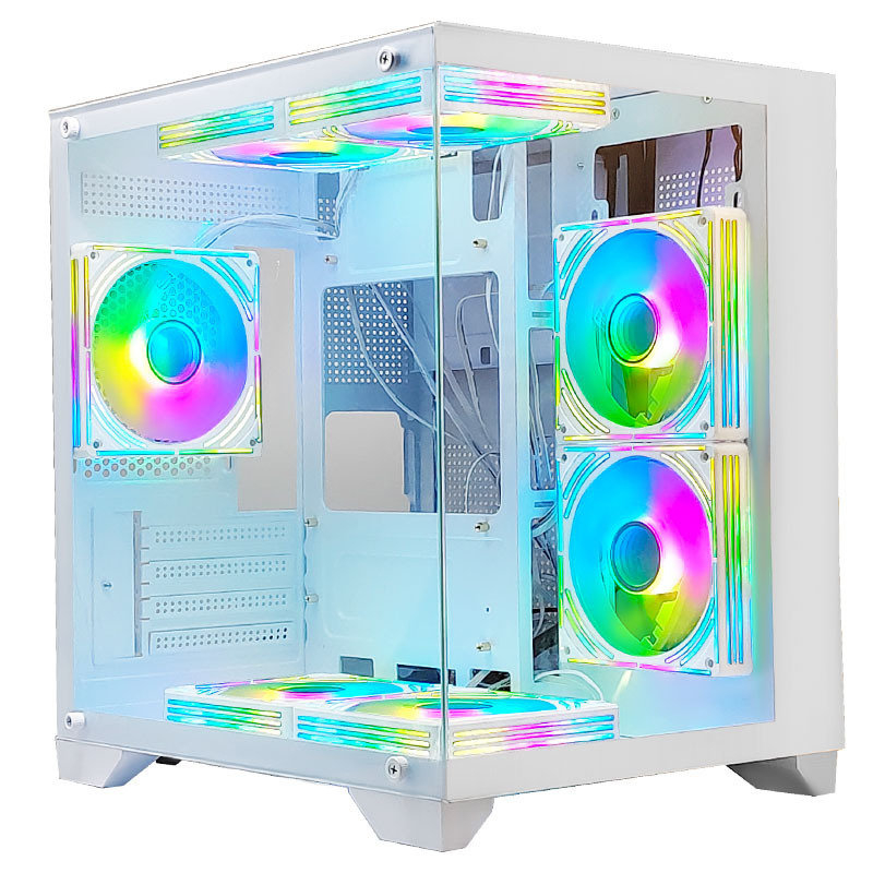 MANMU Computer Case Pc Itx Case Tempered Glass For Horizontal Computer Gaming Case Pc Cabinet