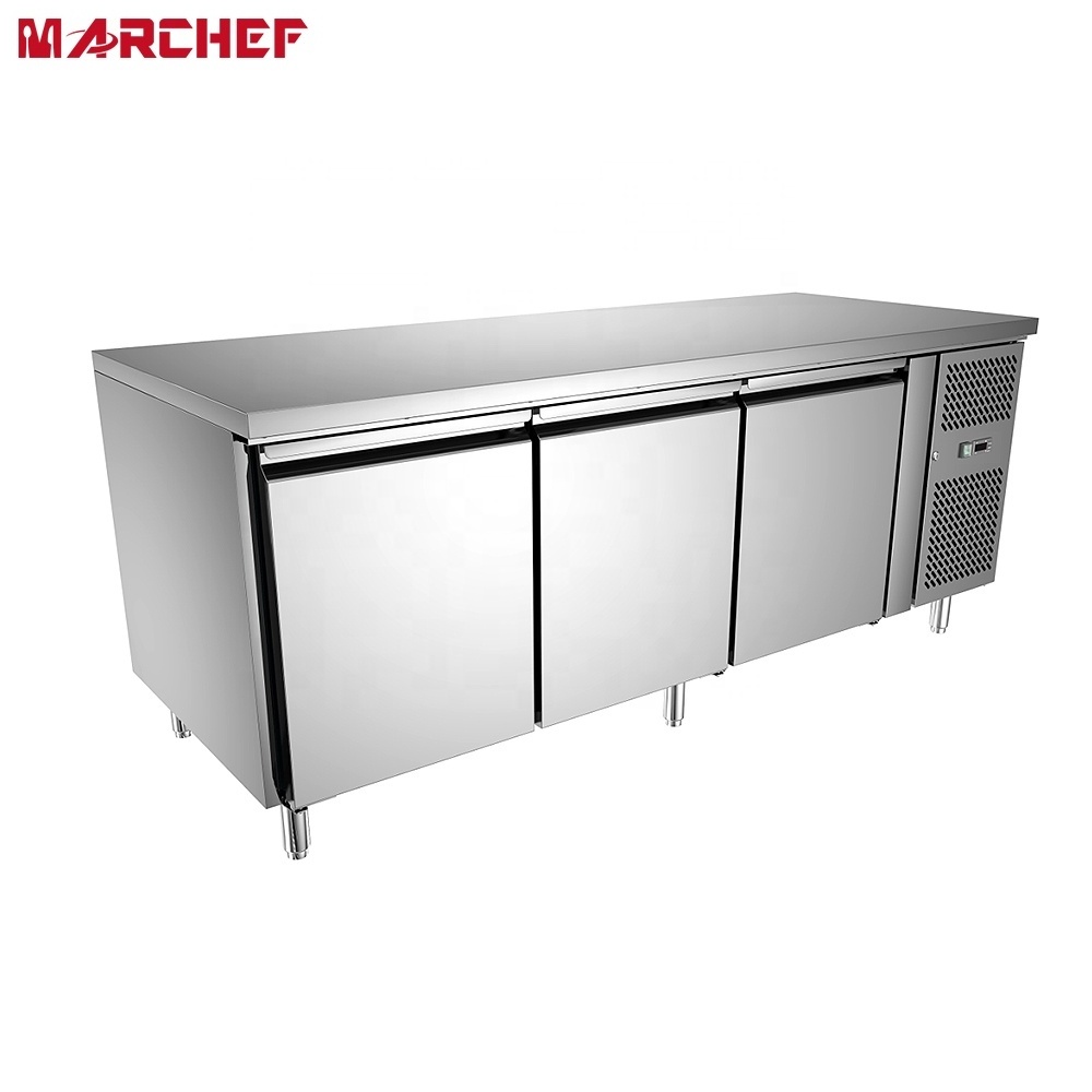 High quality CE stainless steel commercial Fan-Cooling Ventilated Prep display counter top salad bar