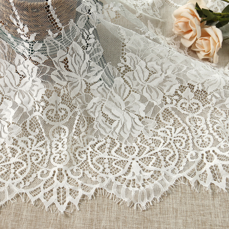 White Tulle Chantilly Lace Bridal Dress Making Fabric Eyelash Floral Lace For Home Textiles