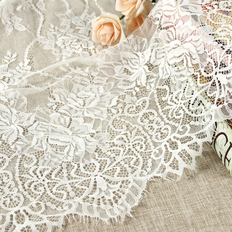 White Tulle Chantilly Lace Bridal Dress Making Fabric Eyelash Floral Lace For Home Textiles