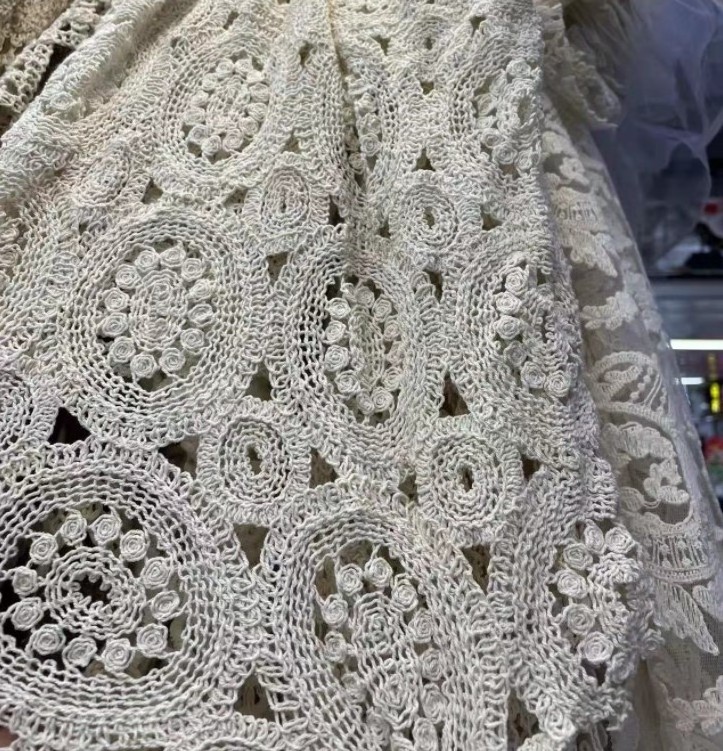 20+ designs Fancy cotton yarn crochet white lace fabric crocheting fabric for swimwear clothes,other fabrics for clothing