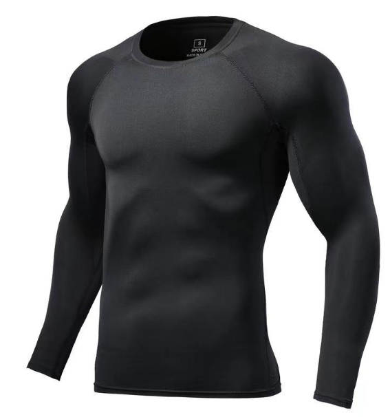 Wholesale Customized Soft Round Neck Long Sleeve Compression Shirt Men's Quick Drying Fitness Compression Fitness Plush Tights