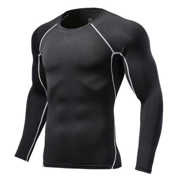 Wholesale Customized Soft Round Neck Long Sleeve Compression Shirt Men's Quick Drying Fitness Compression Fitness Plush Tights