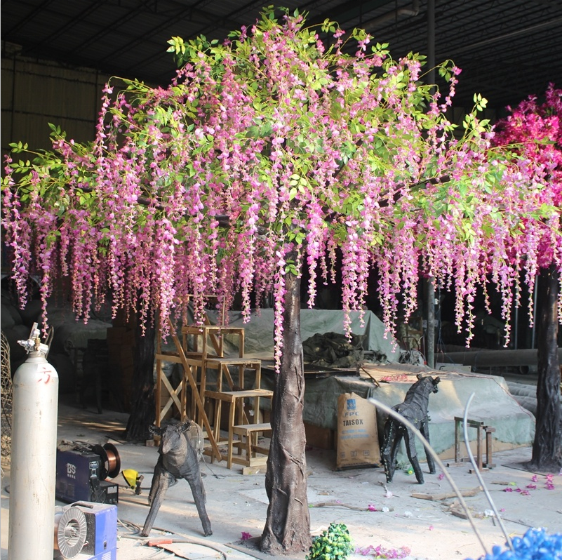 Artificial Silk Wisteria Blossom Tree Large Purple Flower Tree for Wedding Decoration artificial wisteria tree