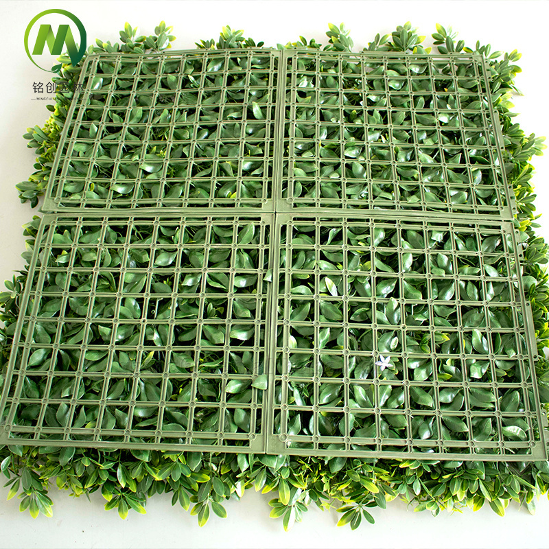 New design customize artificial green grass wall natural looking plastic greenery leaves boxwood hedge wall panels factory price