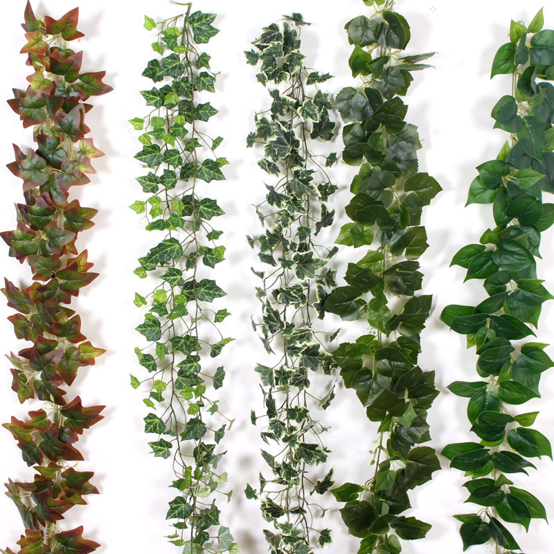 Artificial hanging plant vines Wholesale plastic Leaf Plants Hanging Garland Ivy Vines  evergreen  Wall Decoration