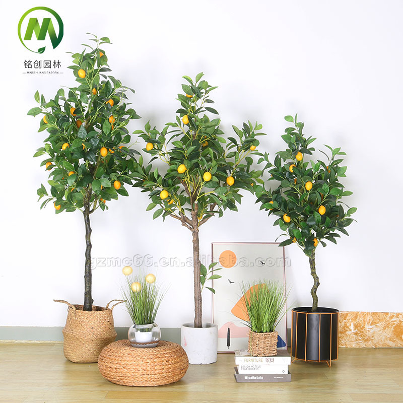 High Simulation artificial Lemon tree with Fruits faux leaves and fruits Bonsai plants for indoor outdoor garden Decoration