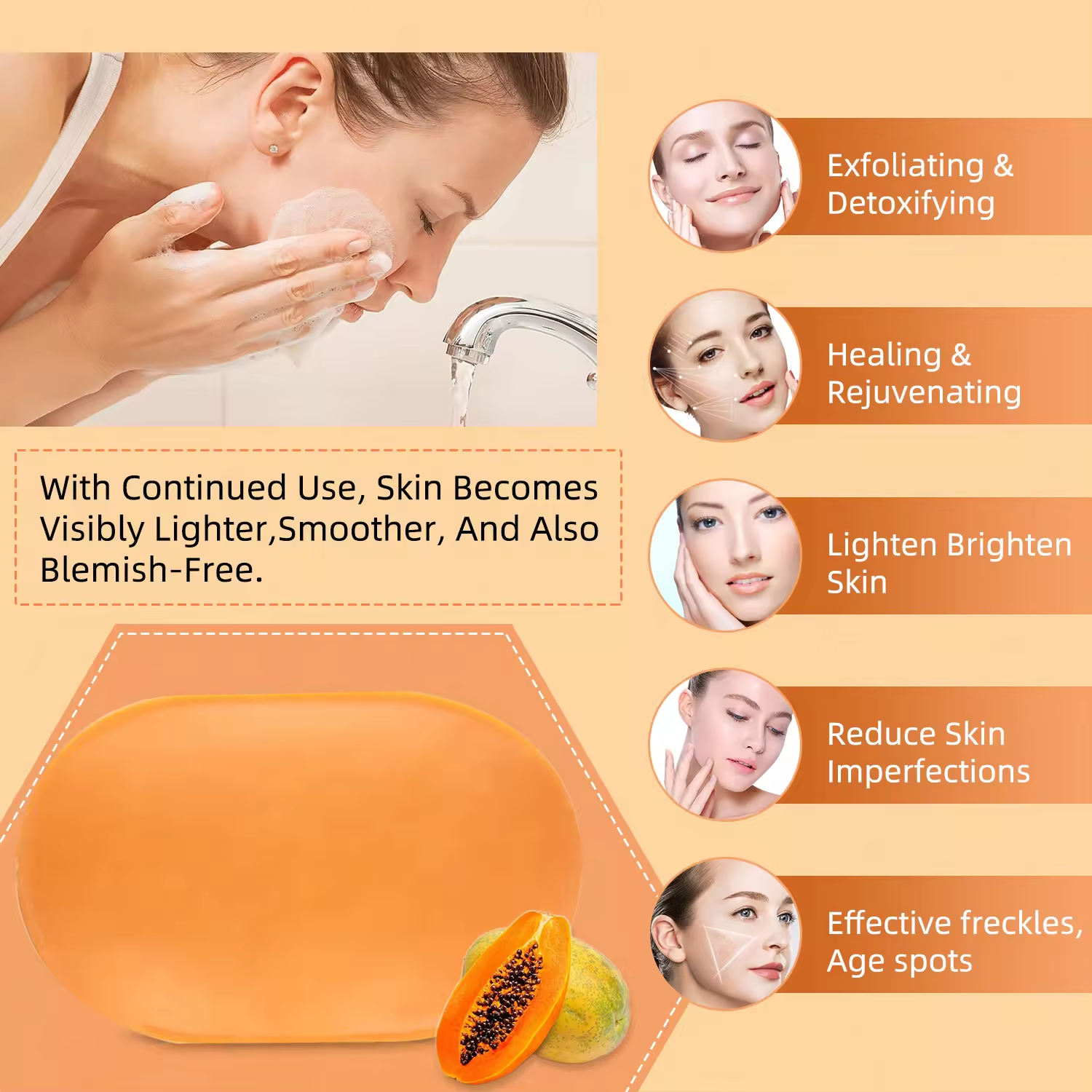 Hot Sale Papaya Soap Skin Lightening With Kojic Acid Private Label Natural Organic Glutathione Papaya Soap