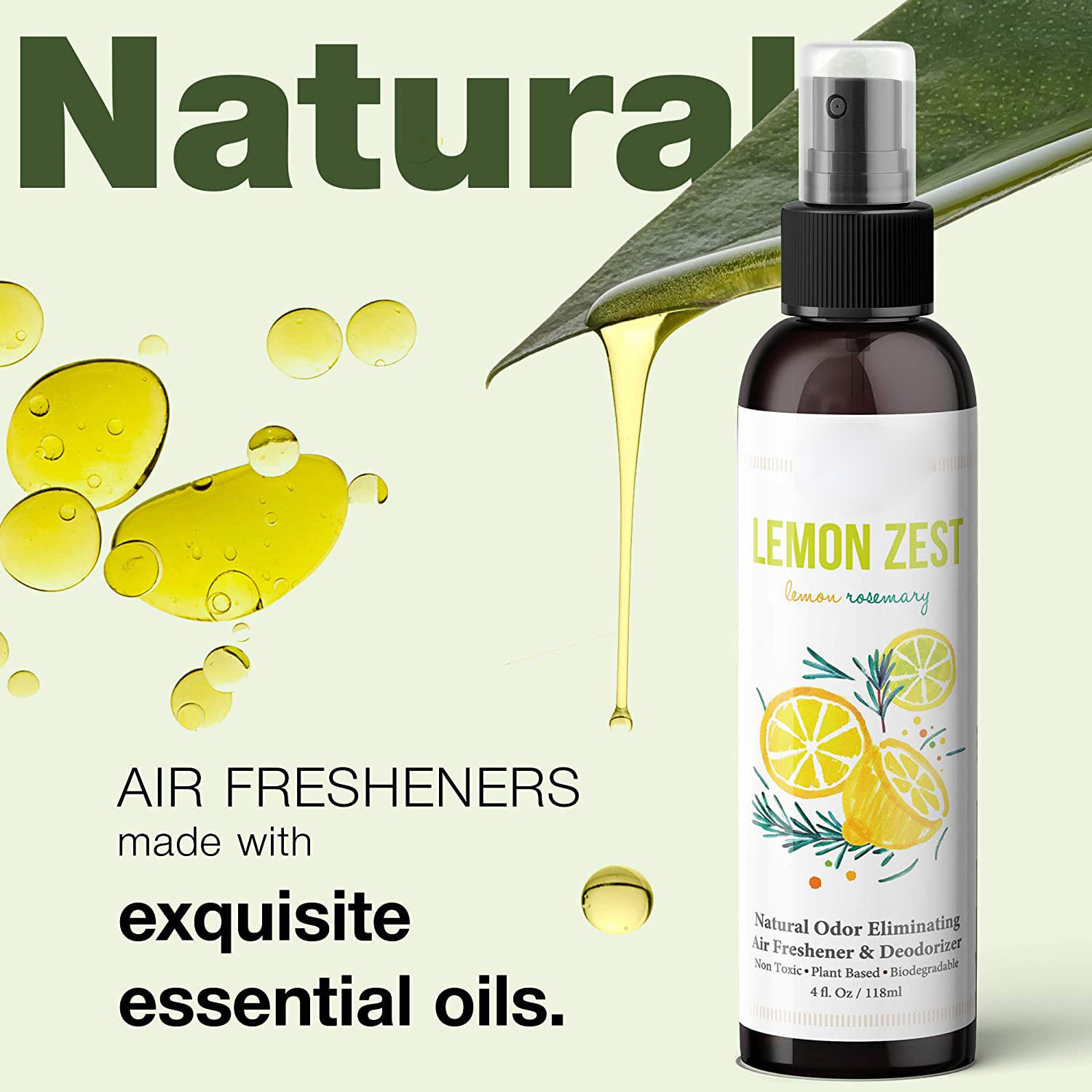 Natural Lemon & Rosemary Essential Oils Bathroom Air Freshener Spray