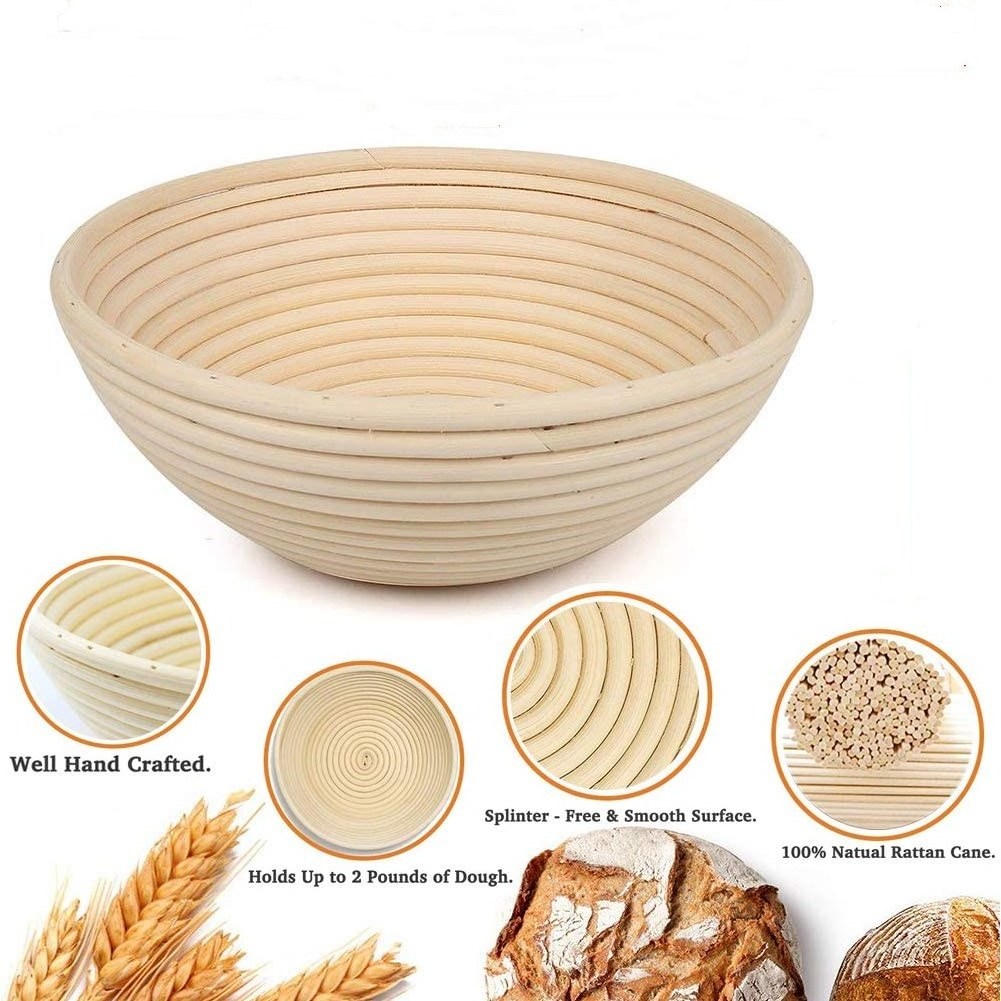 Stock 10 Inch round Proofing Basket Bread Banneton basket  with Bread Lame plastic Dough Scraper