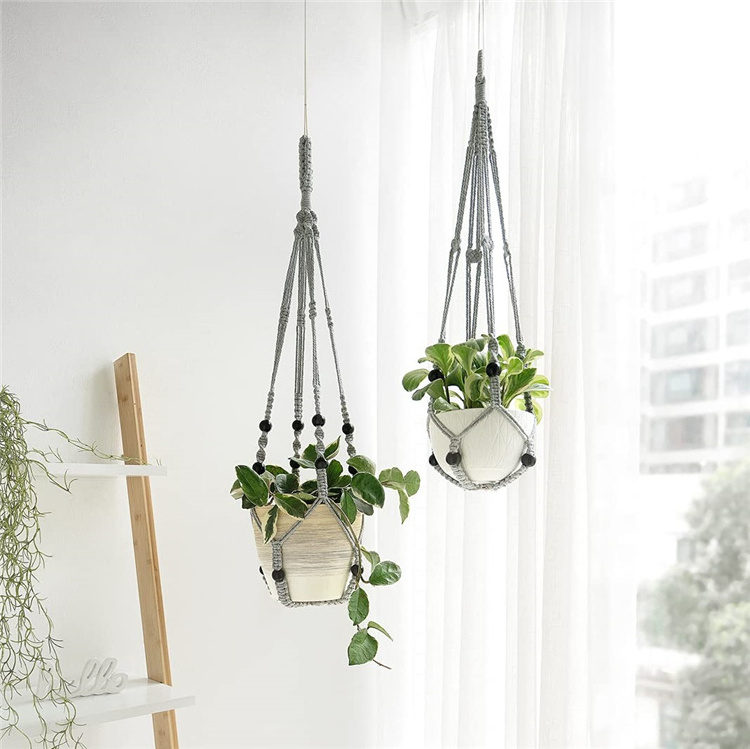 Plant Hanger Macrame Hangerse Low Pot Basket Wall Decor Jute Mini Rope Black Boho Hangers Chain Woven Beaded Hanging Double