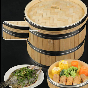 Handmade Stainless Steel Cooking Dim Sum 2 Tier Premium 10 inches Bamboo Steamer Basket