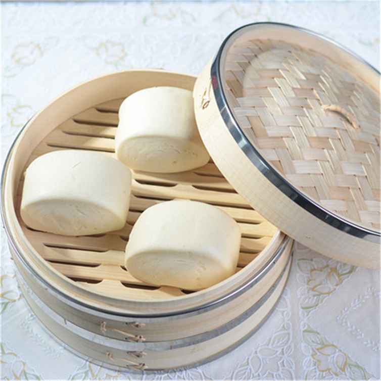 Handmade Stainless Steel Material Cooking Dim Sum 2 Tier Premium Bamboo Steamer Basket 10 Inch With Handle