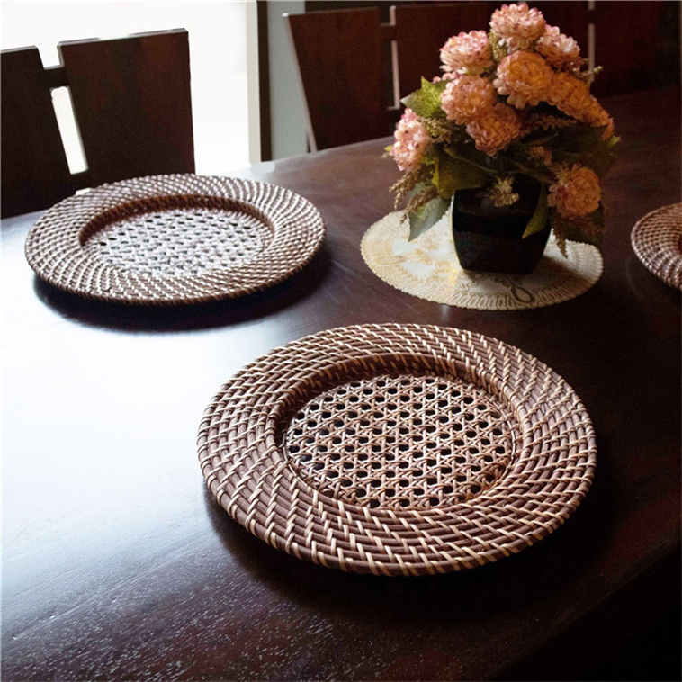 Blue Chargers For Dinner Plates Wood Brown Paper Round Mirror Charger Plate  Weddings Natural Handwoven Rattan