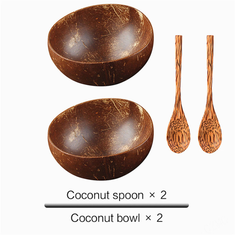 Wooden Bowls And Plates Coconut Shell Bowl Small Custom Logo With Spoon Cutlery Set Kitchen Price Natural Ecofriendly