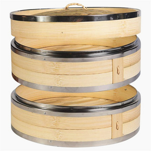 12" Bamboo Steamer 2 Tier With Lid 10 Inch Gift Natural Round Shape Restaurant Dumpling Layers Traditional Chinese 100% Basket