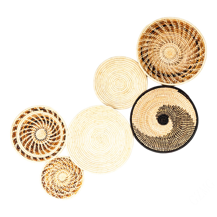 Indoor Wall Hanging Pattern Basket Plate Seagrass Decore Macrame Hanger Nordic Round Wood Art Hot Sale Decor Vintage Plates