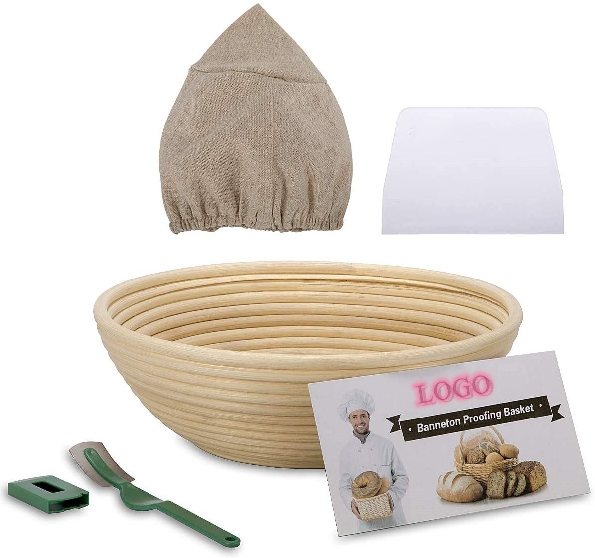 Stock 10 Inch round Proofing Basket Bread Banneton basket  with Bread Lame plastic Dough Scraper