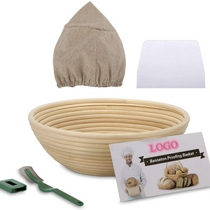 Stock 10 Inch round Proofing Basket Bread Banneton basket  with Bread Lame plastic Dough Scraper