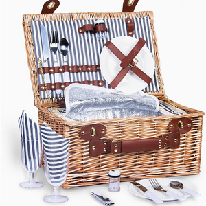 Wicker Picnic Basket Set On Wheels For 4 Persons Willow Baskets With Handles Empty Handle Supermarket Shopping Lids And