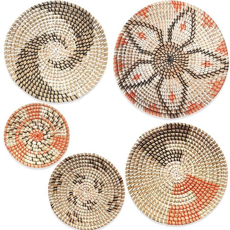 Indoor Wall Hanging Pattern Basket Plate Seagrass Decore Macrame Hanger Nordic Round Wood Art Hot Sale Decor Vintage Plates