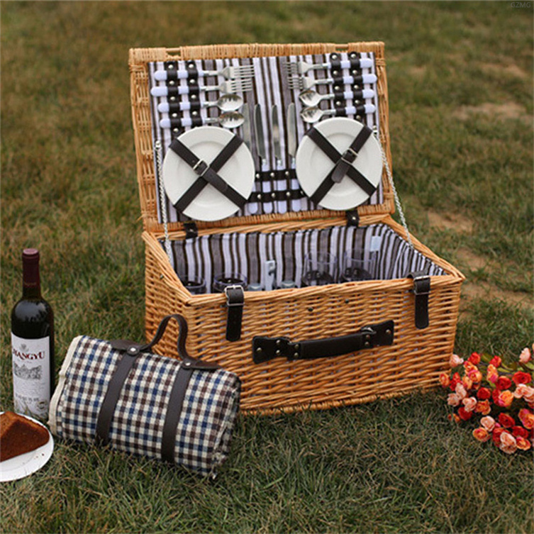 Sample With Cooler Bag Wine Table Round Insulated Wholesale Cheap Wholesales Gift Woven Cane Hander Picnic Basket 4 Person