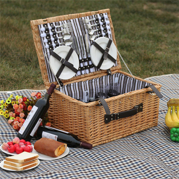 Sample With Cooler Bag Wine Table Round Insulated Wholesale Cheap Wholesales Gift Woven Cane Hander Picnic Basket 4 Person