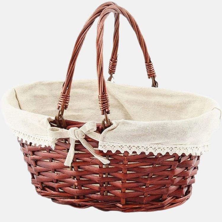 Pink Picnic Basket With Lid Purple Wicker Hamper Boxes Baskets Single Person Natural Straw Seagrass Wine Cooler rattan Round