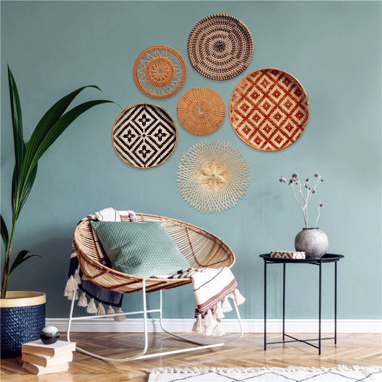 Wood Wall Decor For Living Room Dining Farmhouse Hand Woven Bohemian Hanging Handmade Boho Round Indian Moon And Star