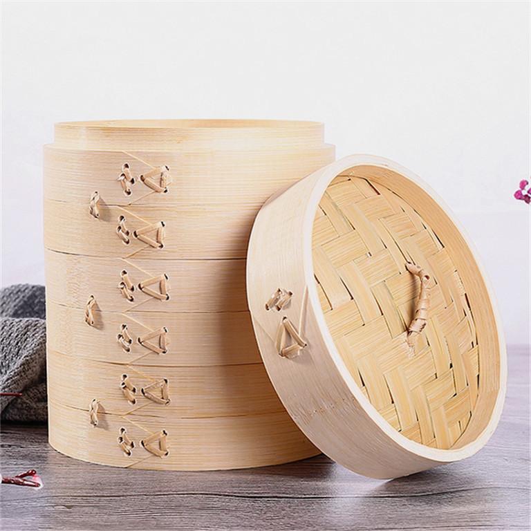 Eco Friendly Wooden Steamer 2 Tier 1 Lid Bamboo Rice And Vegetable Steamers Kitchen Food Set Stainless Steel Commercial Gas