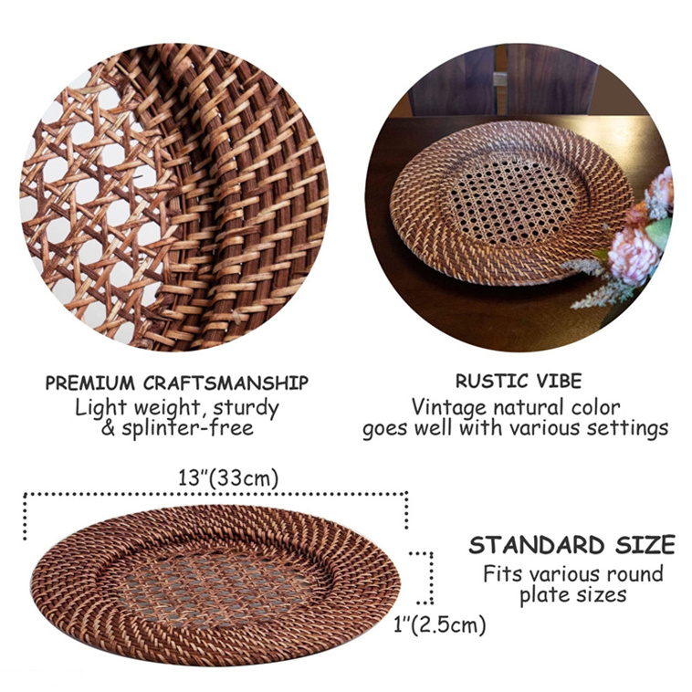 Blue Chargers For Dinner Plates Wood Brown Paper Round Mirror Charger Plate  Weddings Natural Handwoven Rattan