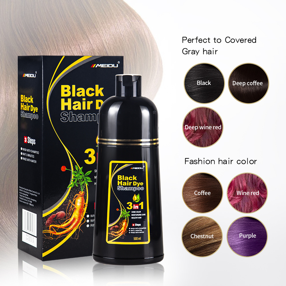 Wholesale manufacturer 3 in 1 herbal ginger ammonia free no ppd OEM magic permanent fast black dye hair color shampoo