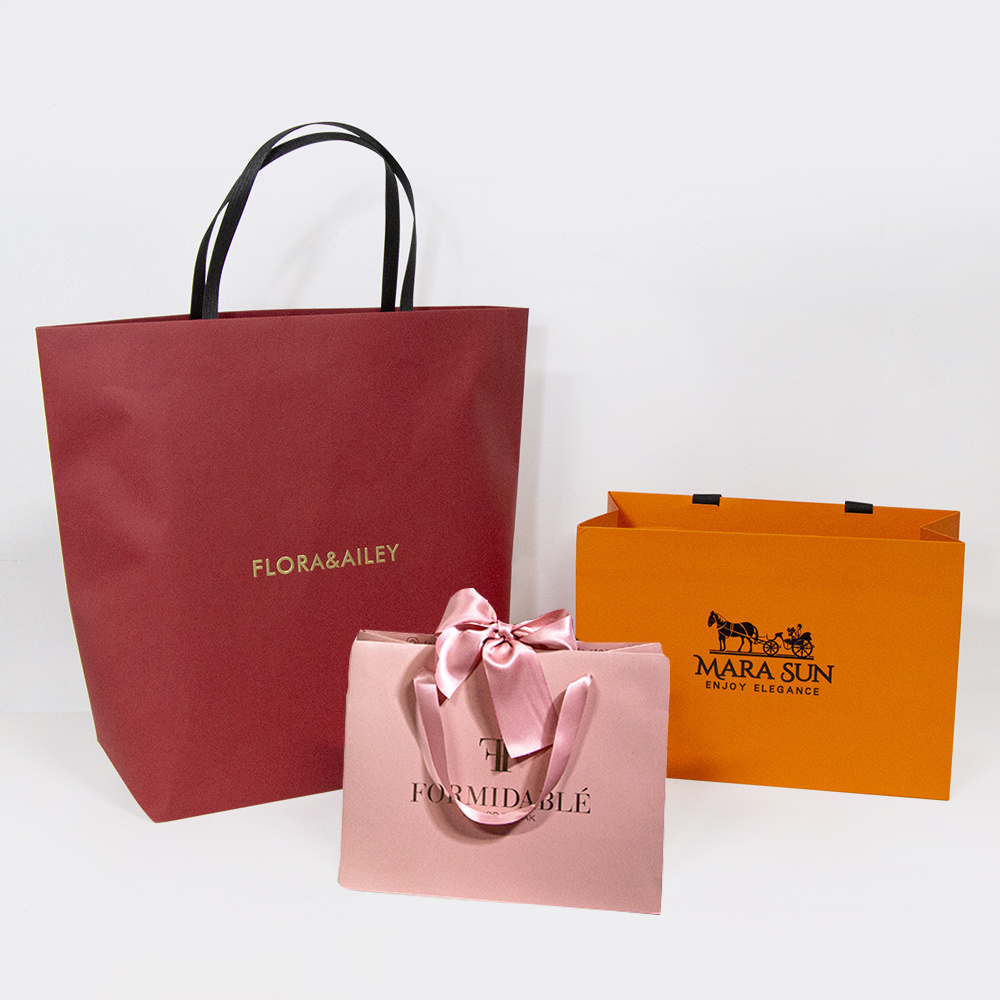 Custom Logo Luxury Ribbon Handle Gift Paper Bags Clothing Shopping Wedding Packaging Victorias Secret Pink Bags