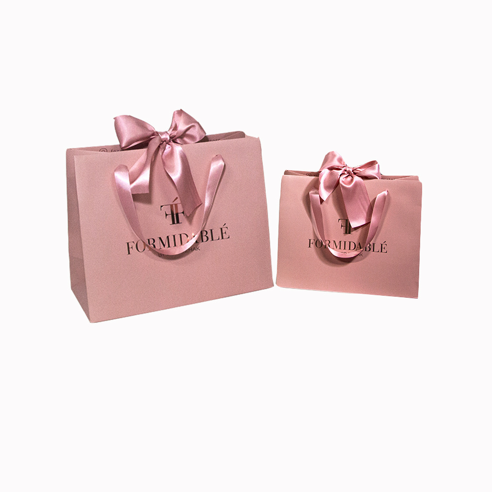 Custom Logo Luxury Ribbon Handle Gift Paper Bags Clothing Shopping Wedding Packaging Victorias Secret Pink Bags