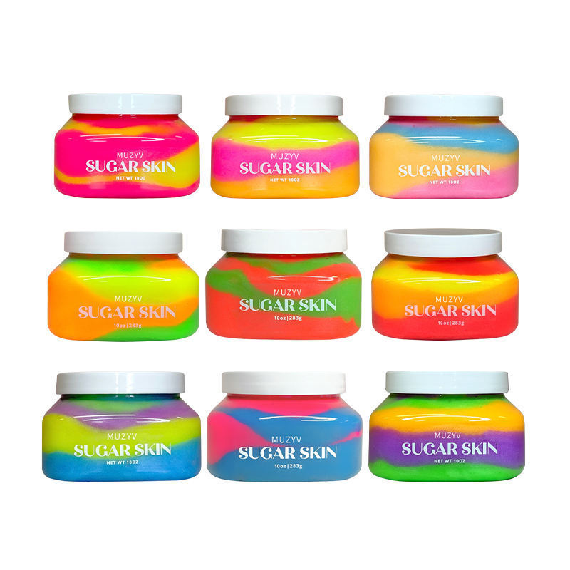 Private label bulk sugar scrub foot hand exfoliating brightening colorful rainbow sugar body scrub