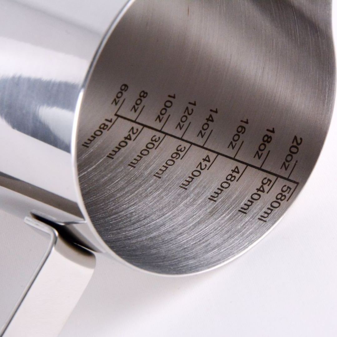 Custom Logo Espresso Stainless Steel Steaming Pitchers 250/350/400/600ml Dual Sided Milk Frother Cup Measurements