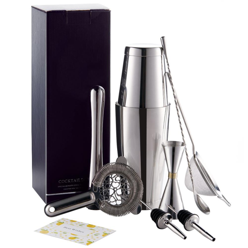 RTS Boston Shaker 18/8 Silver Stainless Steel High Quality Bartender Kit for Cocktail Shaker Bar Set