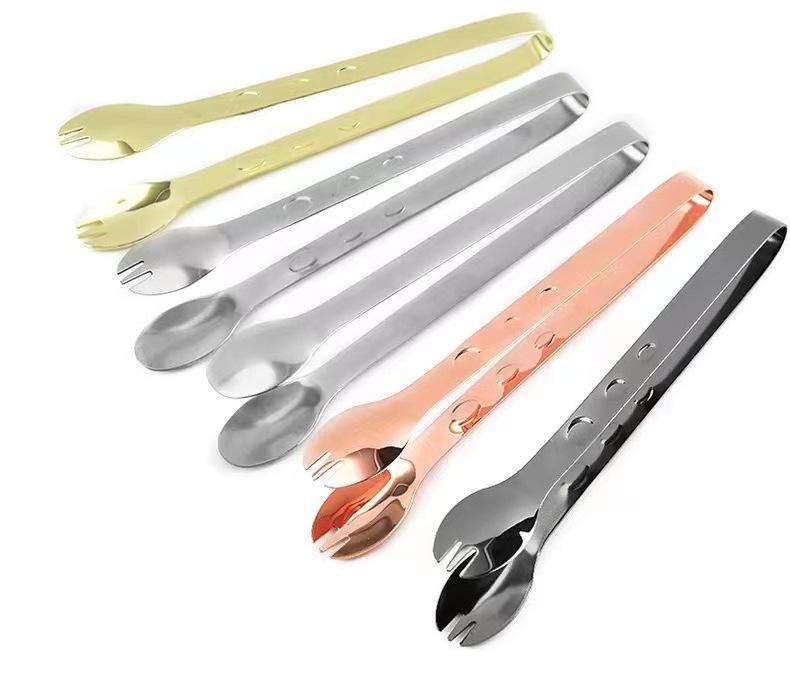 New Design Stainless Steel 304 Bread BBQ Tongs Kitchen Tools Metal Sugar Ice Bread Tongs Cocktail Shakers for Restaurants